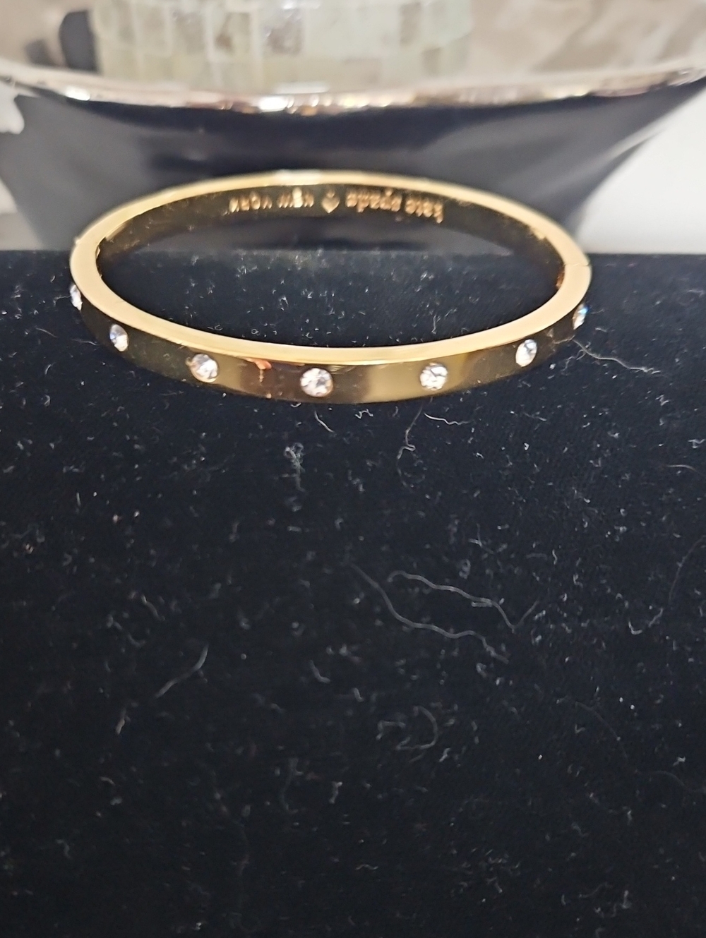 kate spade Gold W/ Rhinestones Bangle Bracelet, Hinge Clasp, EC, Includes Dusty - Picture 3 of 8